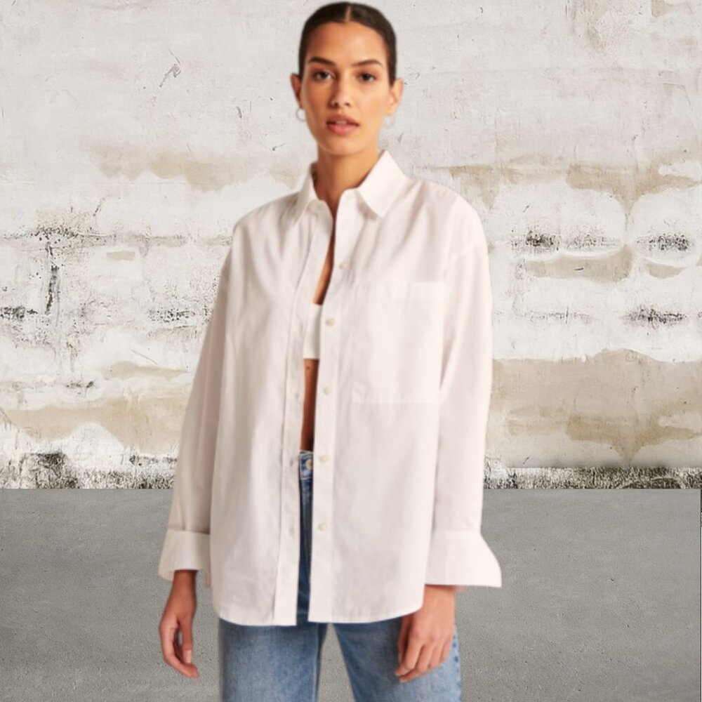 Abercrombie & Fitch Over-Sized Poplin Button Up Shirt White Size XS